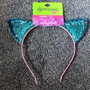 Cat Ears Blue/Pink Sequins & Pink Headband